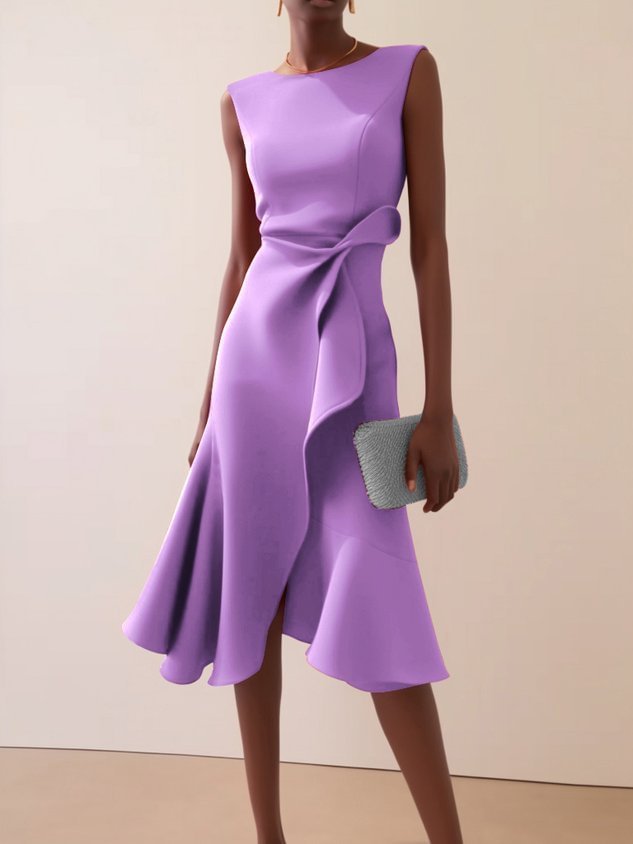 Robe à cou de couches sans manches rouges avec tempérament élégant