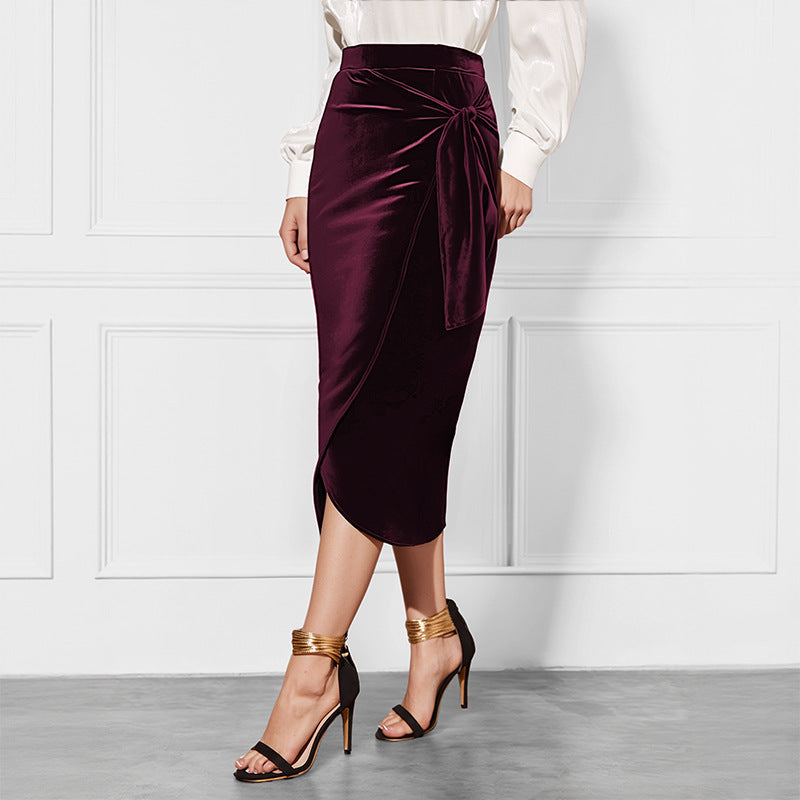 Solid Color Twisted Velvet Dress met elegante split