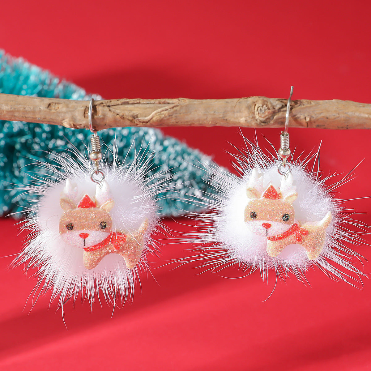 Flufffy Christmas Themed Puffball Earrings in Various Patterns