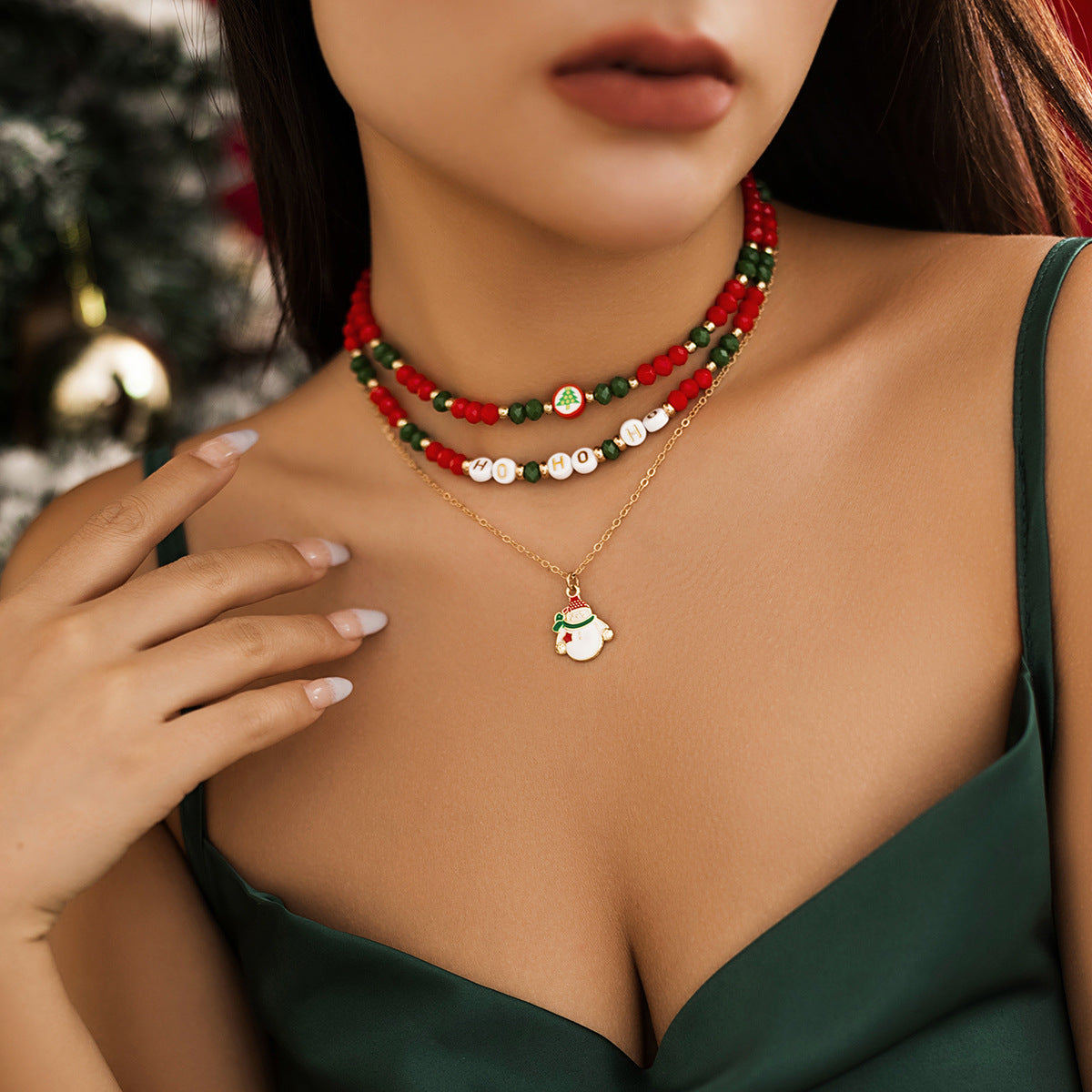Christmas Beaded Layered-Look Multi-Strand Necklace for Women in Assorted Styles