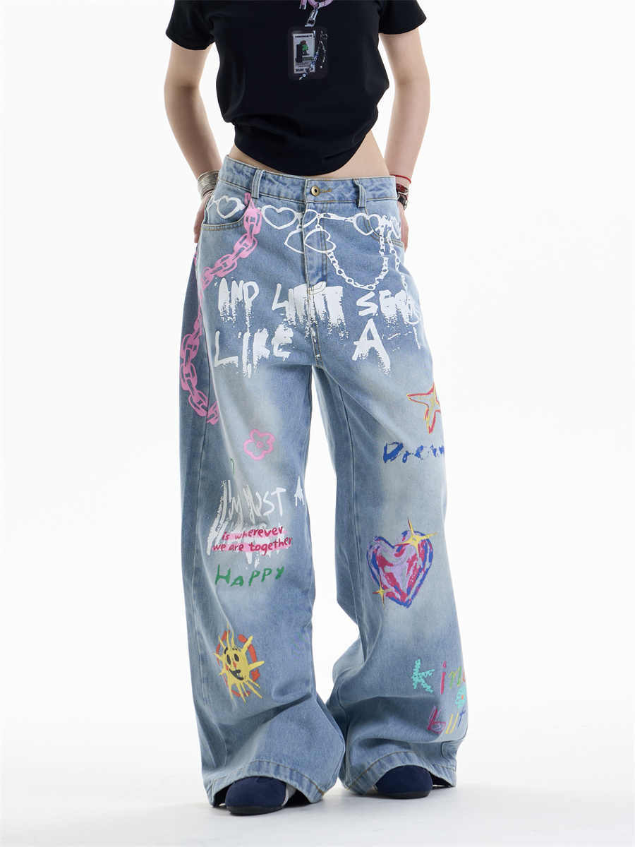 Taillenkette Druckweite Jeans für kühne städtische Kante