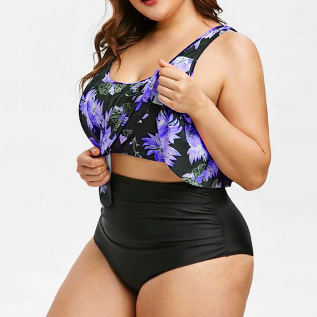 Baju renang One-Piece Cetak Lotus Tinggi untuk Bakat Elegan