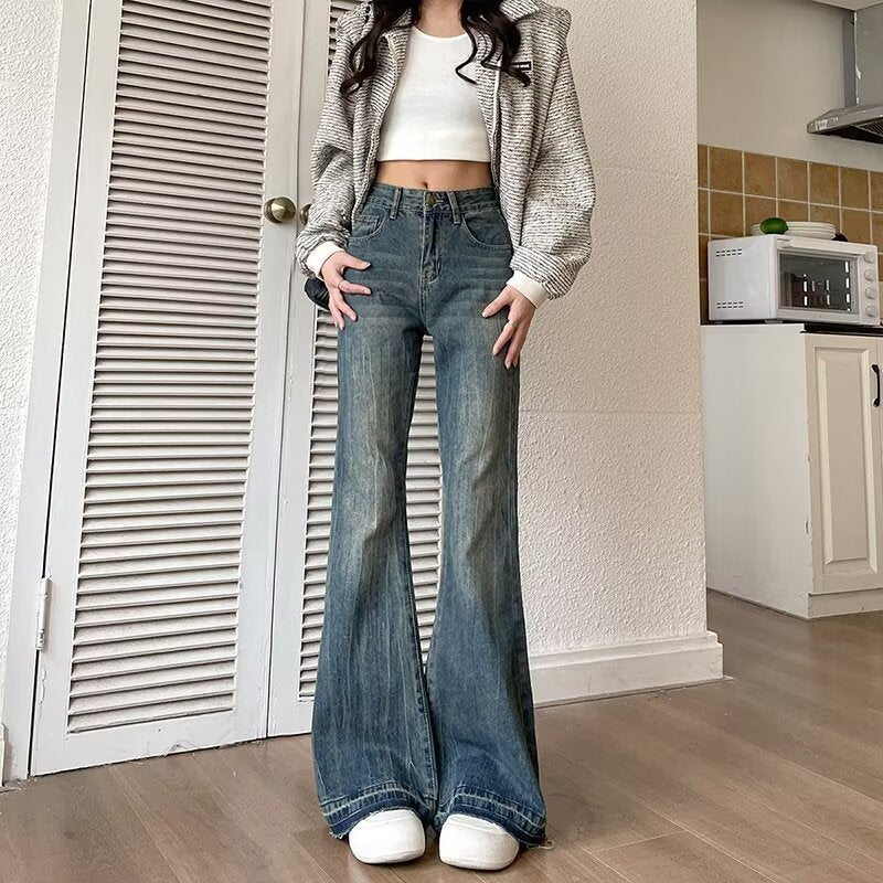 Loose Flared Denim Jeans with Vintage Bell-Bottom Swing