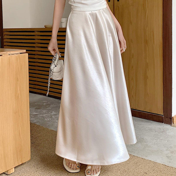 Acetate Satin Draped Skirt For Casual Versatile Styling