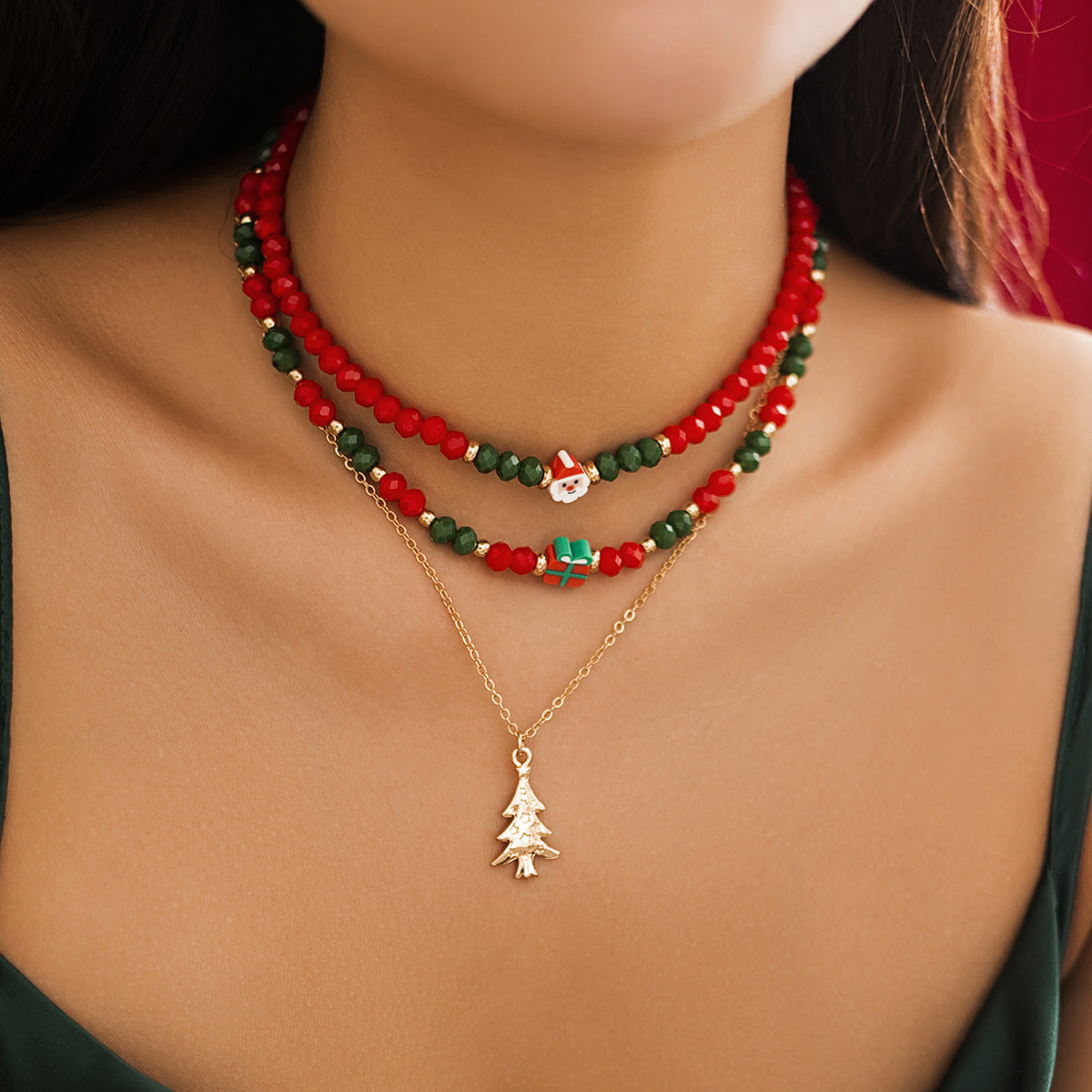 Christmas Beaded Layered-Look Multi-Strand Necklace for Women in Assorted Styles