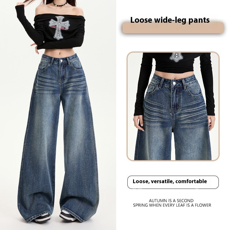 Loose Fit Denim Wide-Leg Pants for Relaxed Styling