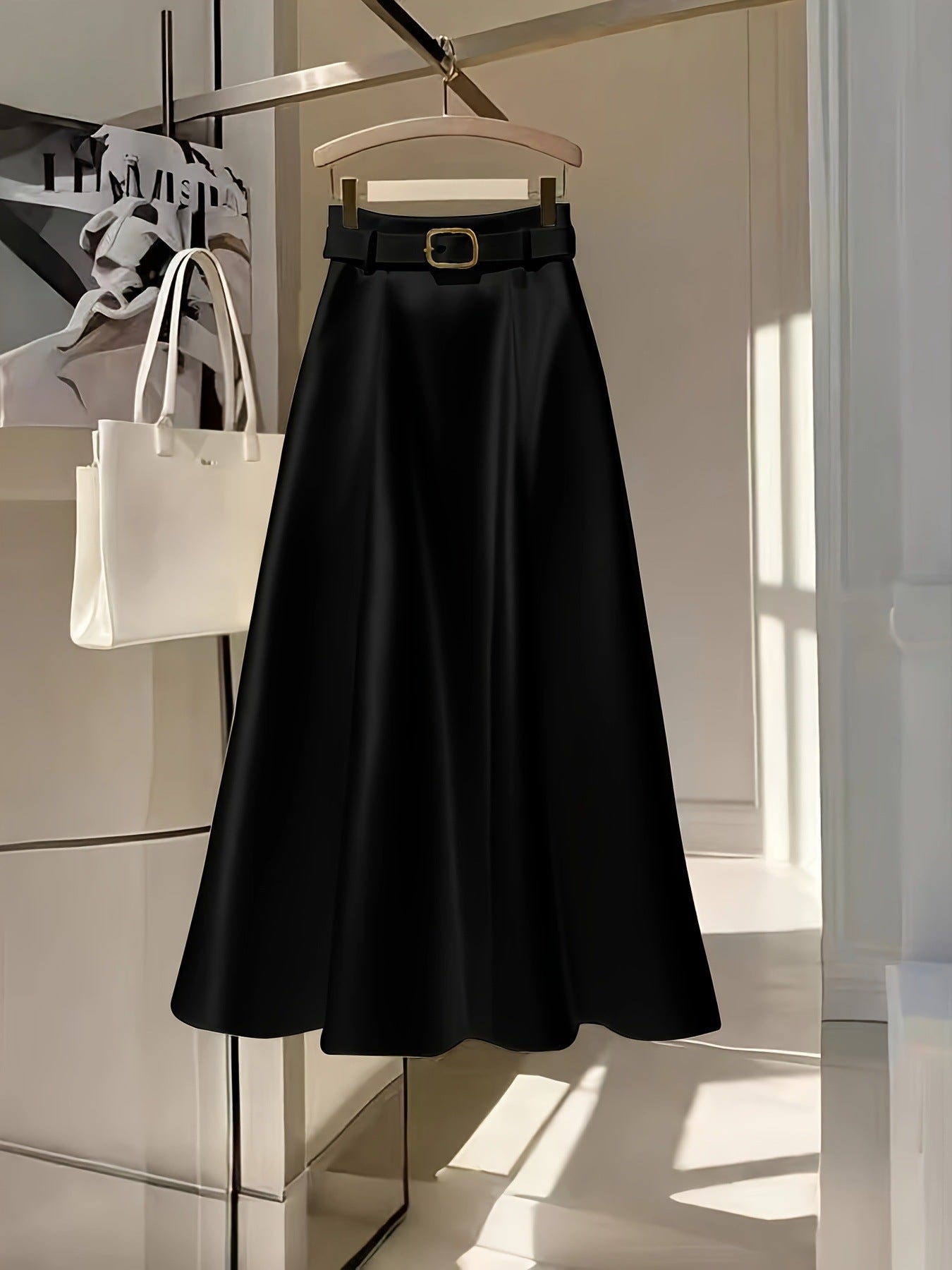 Elegant Solid Color Satin A-Line Skirt For Graceful Outfits