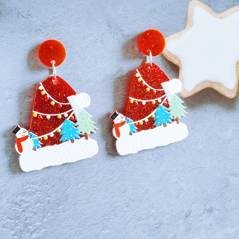 Christmas Glitter-Accent Hammered Metal Post Dangle Statement Earrings in Assorted Styles