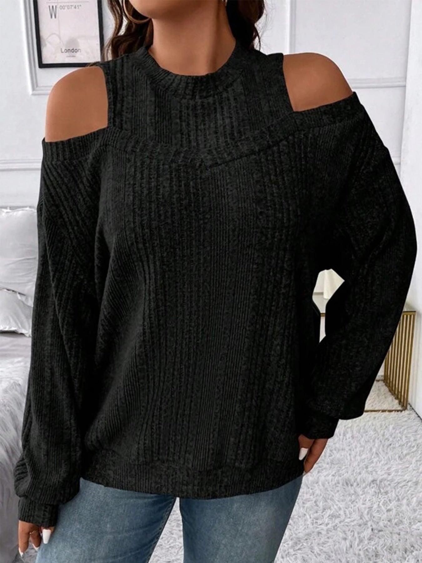 Casual Solid-color Off-shoulder Fashionable Loose-fitting Long Sleeves