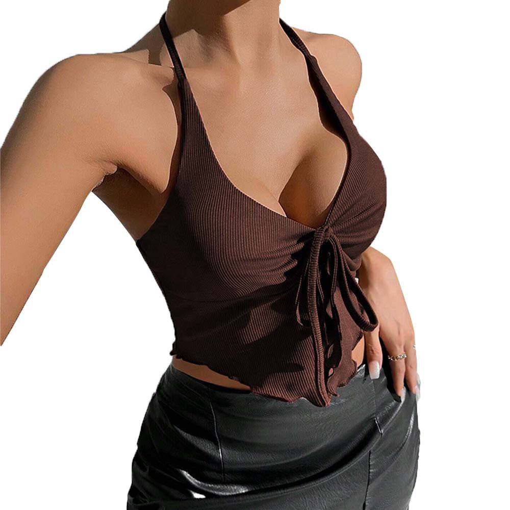 European And American Sexy Style Halter Top Autumn And Winter New Backless Short Top For Women