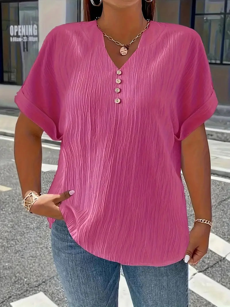 Summer Casual Women's Clothing Small V-neck Short-sleeve Top