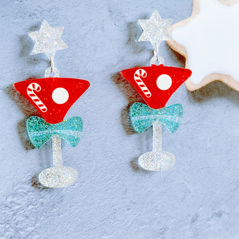 Christmas Glitter-Accent Hammered Metal Post Dangle Statement Earrings in Assorted Styles