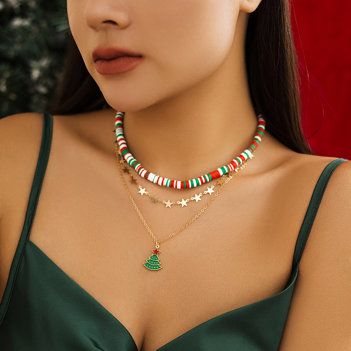Christmas Beaded Layered-Look Multi-Strand Necklace for Women in Assorted Styles