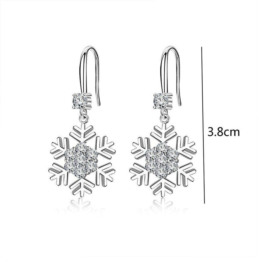 Christmas Winter White Gold-Tone Diamante Rhinestone Snowflake Dangle Earrings