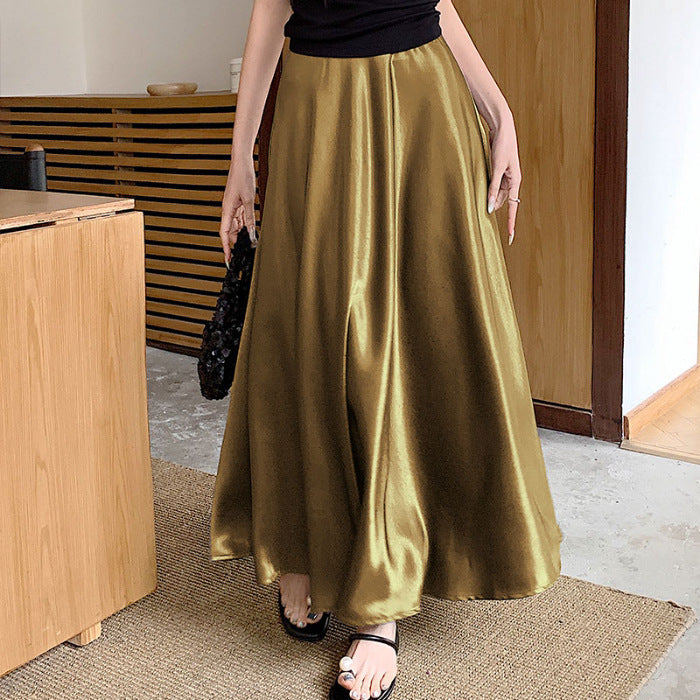 Acetate Satin Draped Skirt For Casual Versatile Styling