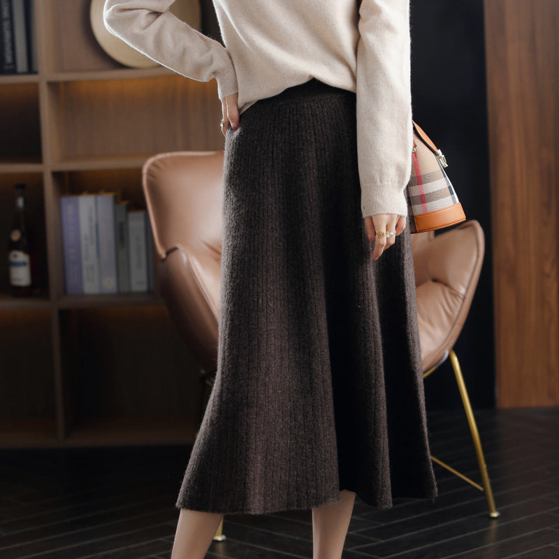 Wool Knitted Cashmere Pleated Skirt For Cozy Elegance
