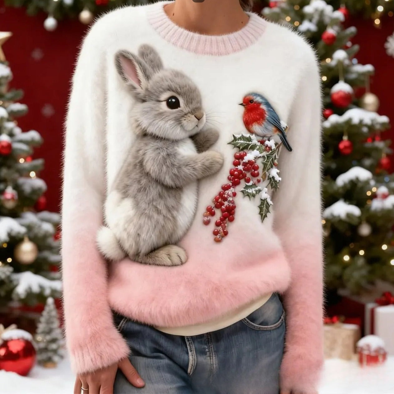 Digital-printed Christmas-patterned Women's Flannel Hoodie