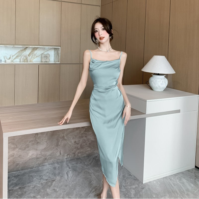 Vestido de cetim acetato luxuoso com acabamento sedoso de alta qualidade