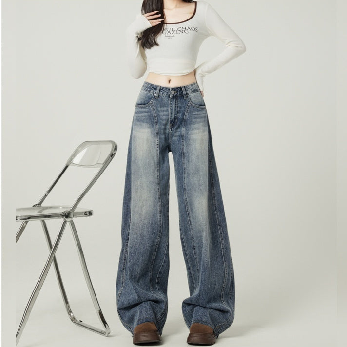 Jeans larges à jambes larges rétro de rue pour femmes