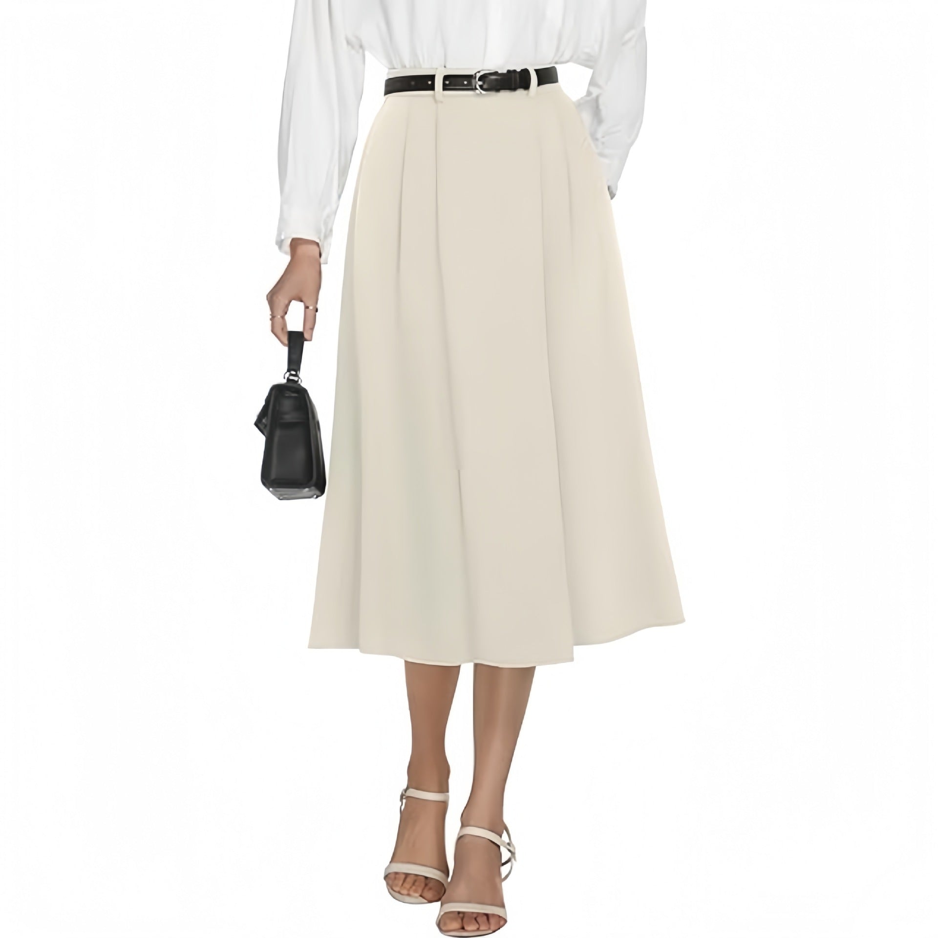 Business-casual Flared A-line Pleated Skirt With Pockets