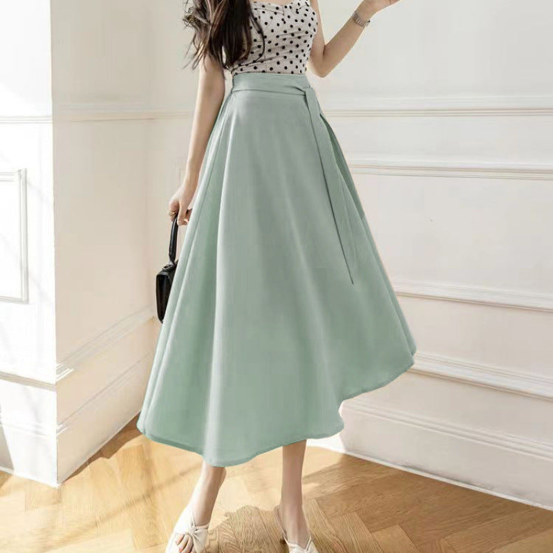 A-Line Mid Length Skirt With Flowing Large Hem