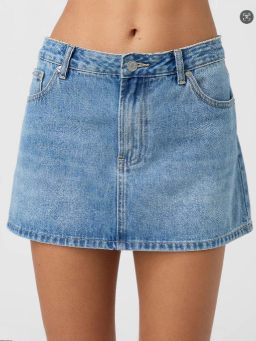 Stretch Washed Denim Short Skirt For Casual Comfort