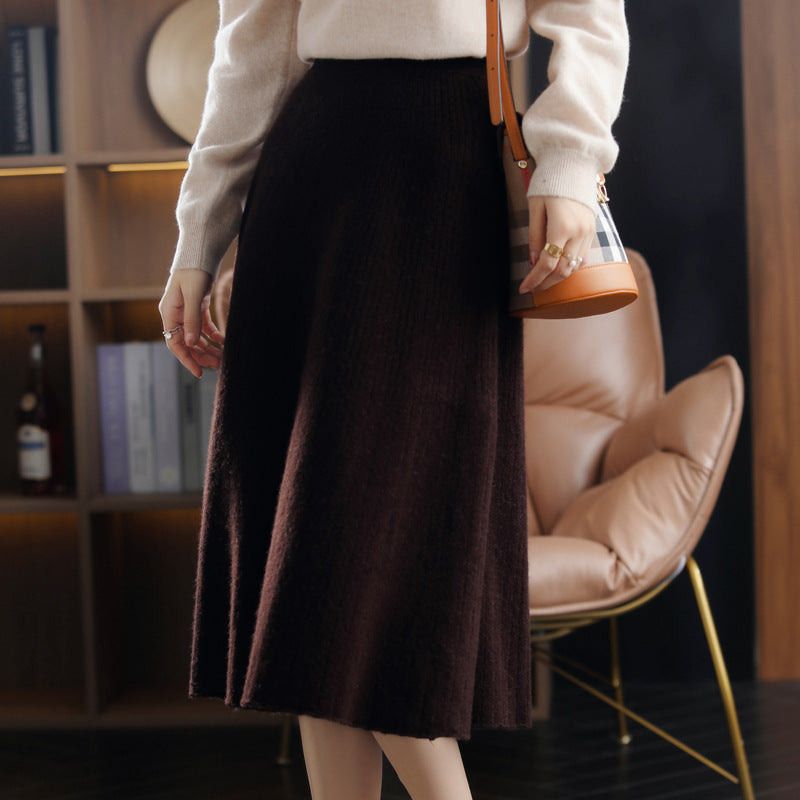 Wool Knitted Cashmere Pleated Skirt For Cozy Elegance