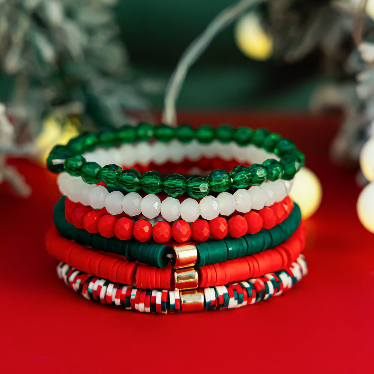 Christmas Men's & Women's Polymer Clay Bead Bracelet Set in Assorted Styles