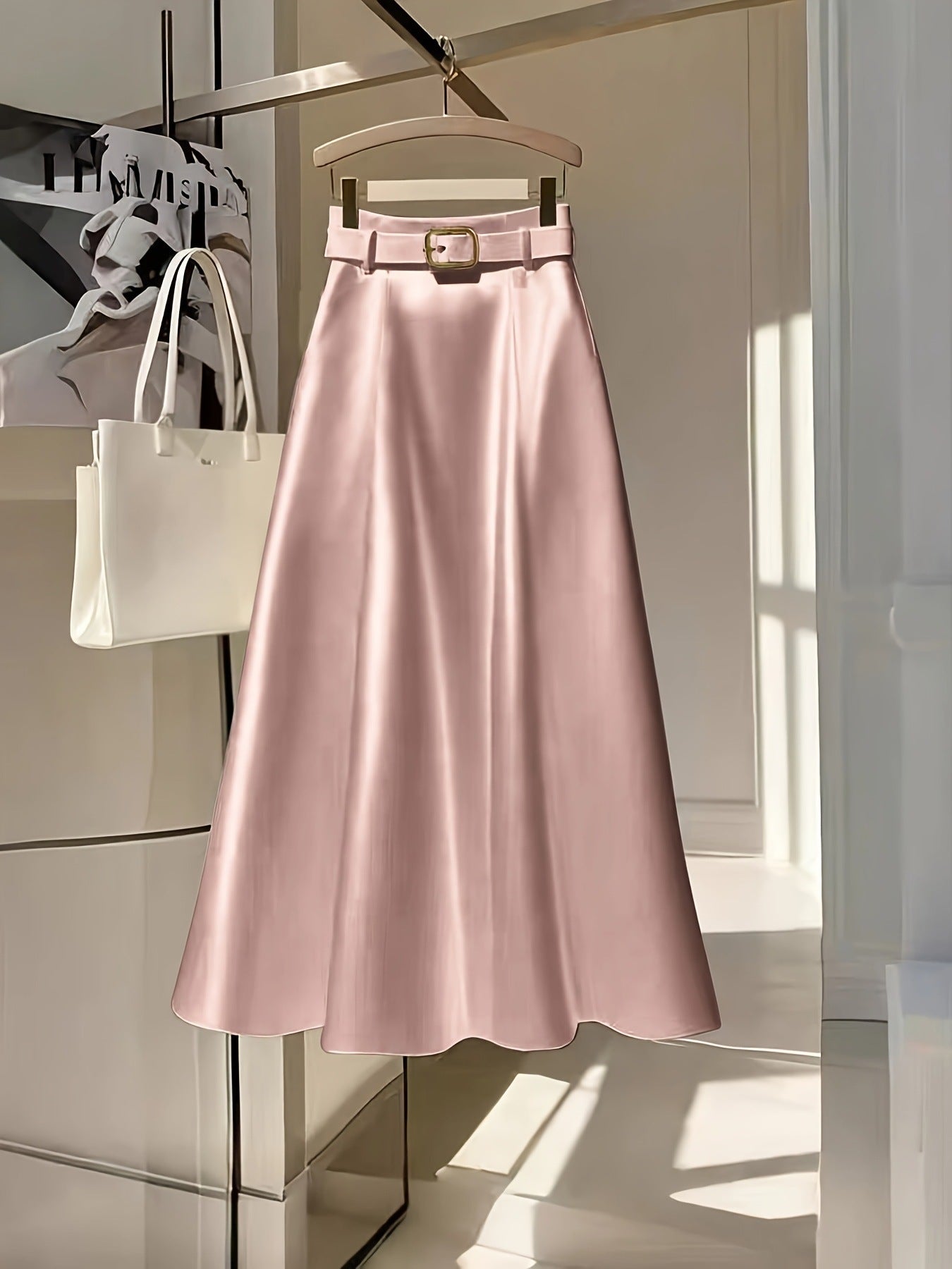 Elegant Solid Color Satin A-Line Skirt For Graceful Outfits