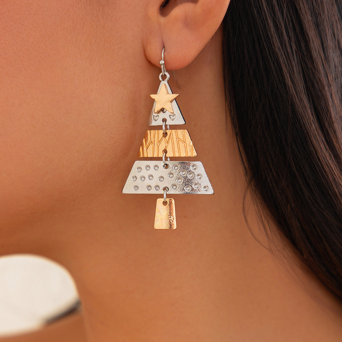 Festive Triple Tier Christmas Tree Dangle Earrings and Pendant Necklace Set