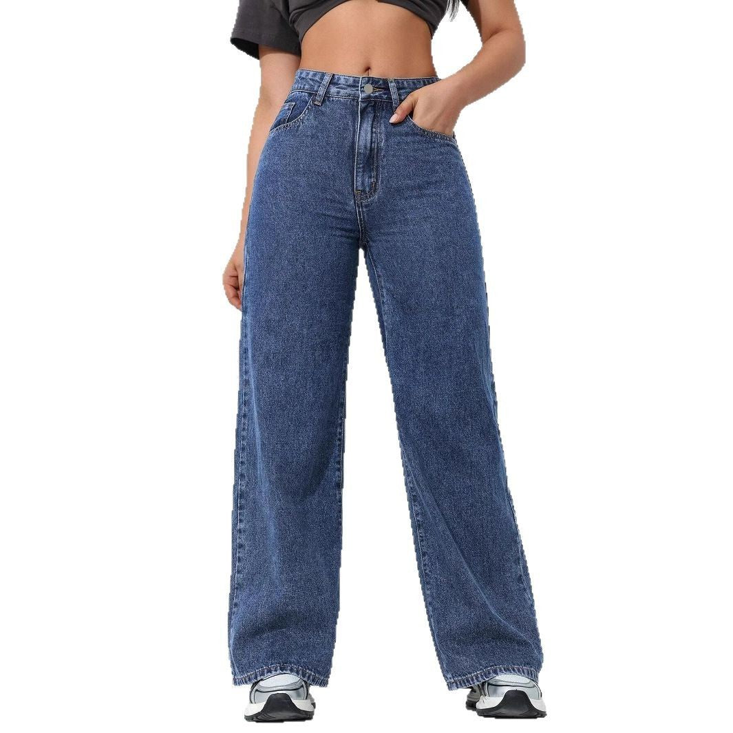 Pantaloni in denim a gamba larga in forma rilassata in forma per il comfort