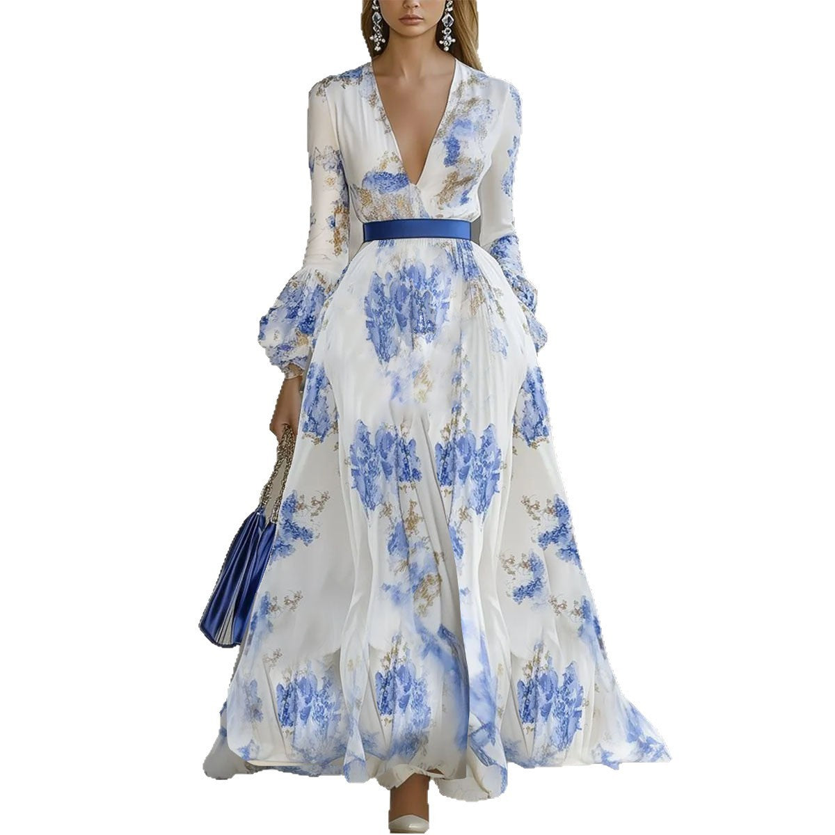 Vestido maxi listo para la fiesta con estampado navideño de alta sensación