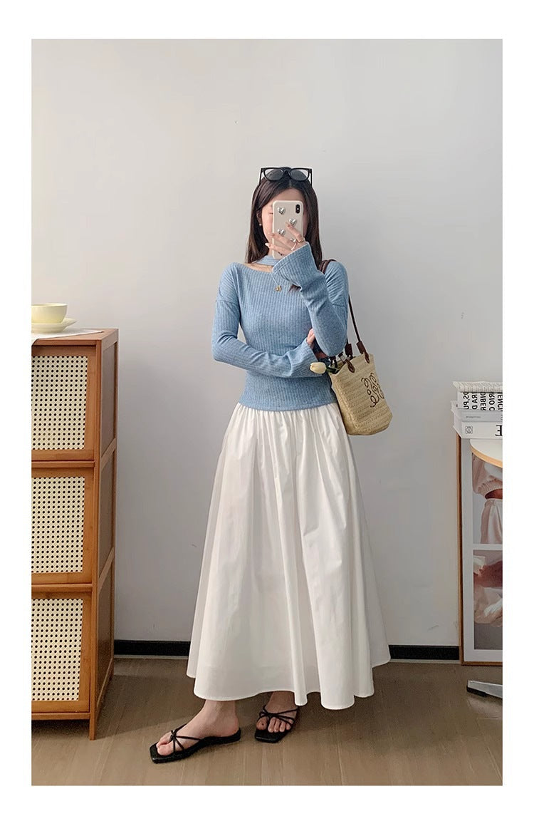 Elastic Waist Mid Length Skirt For Versatile Everyday Wear