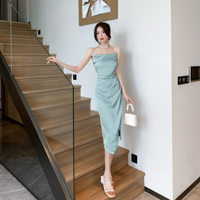 Vestido de cetim acetato luxuoso com acabamento sedoso de alta qualidade