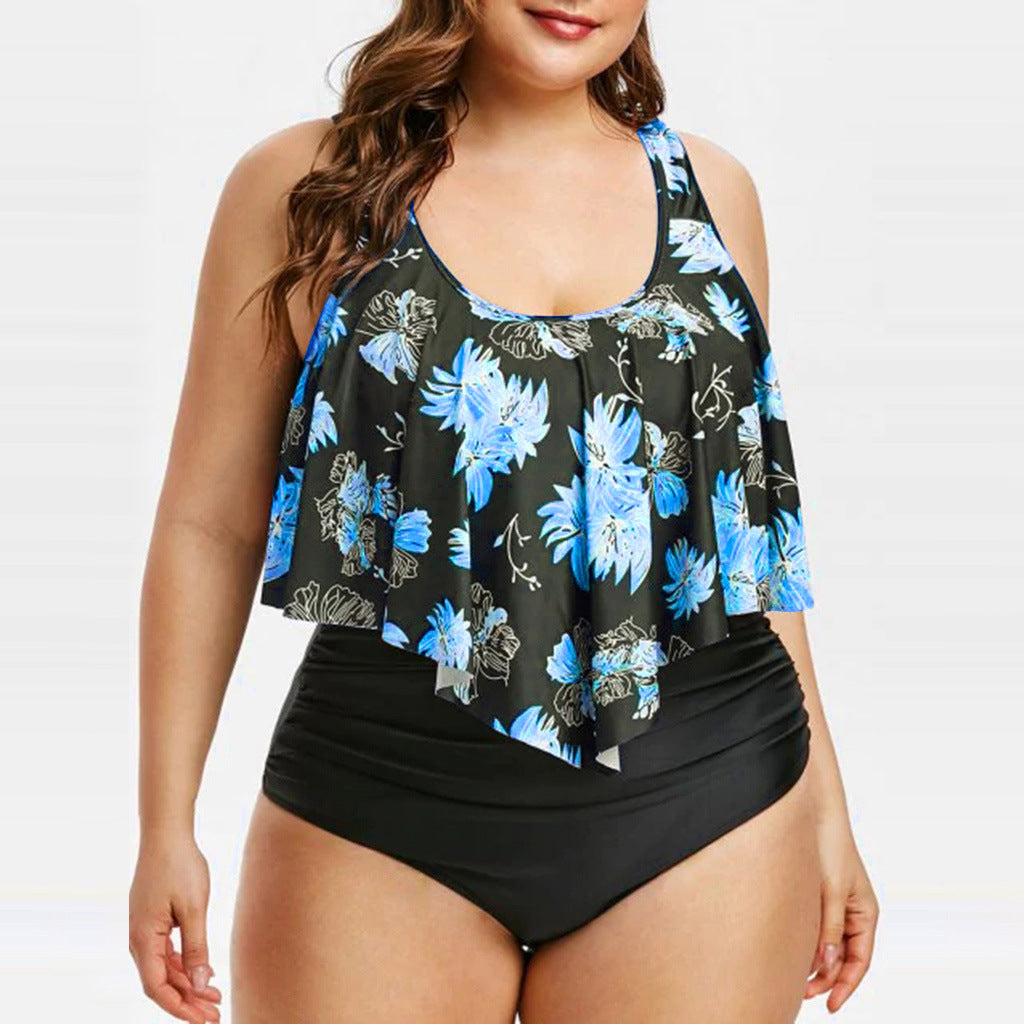 Baju renang One-Piece Cetak Lotus Tinggi untuk Bakat Elegan