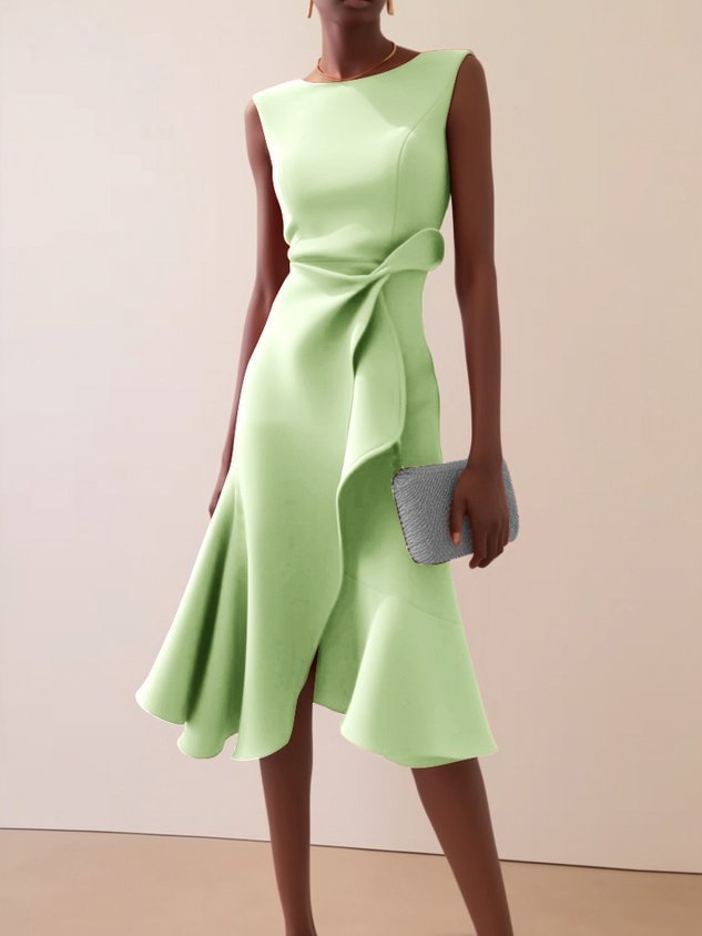 Robe à cou de couches sans manches rouges avec tempérament élégant