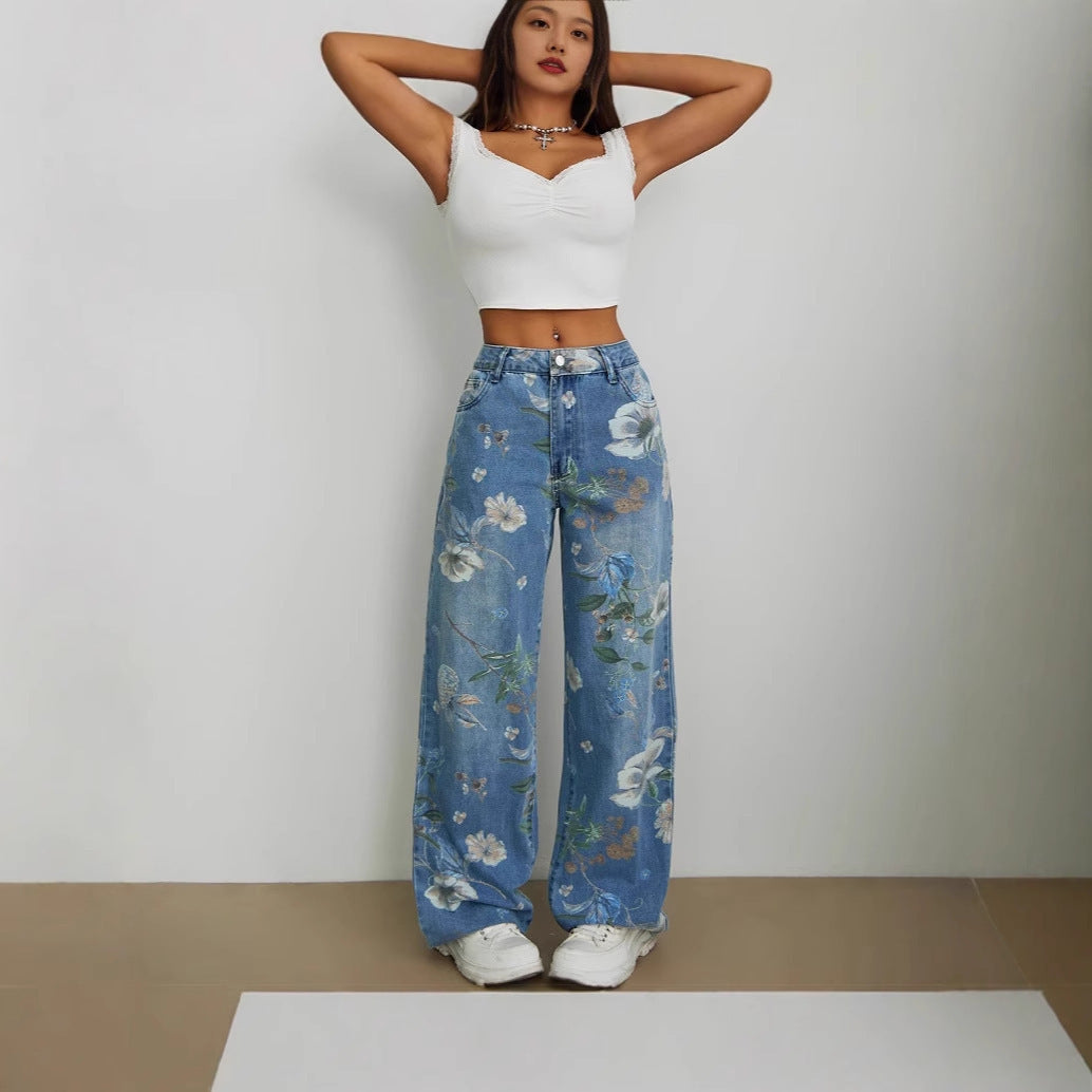 Pantalon de jean large à jambes lâches de style rue avec fraîcheur urbain