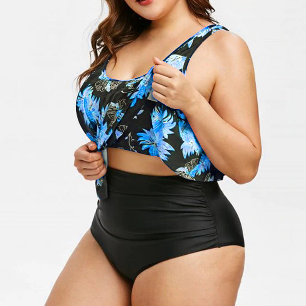 Baju renang One-Piece Cetak Lotus Tinggi untuk Bakat Elegan