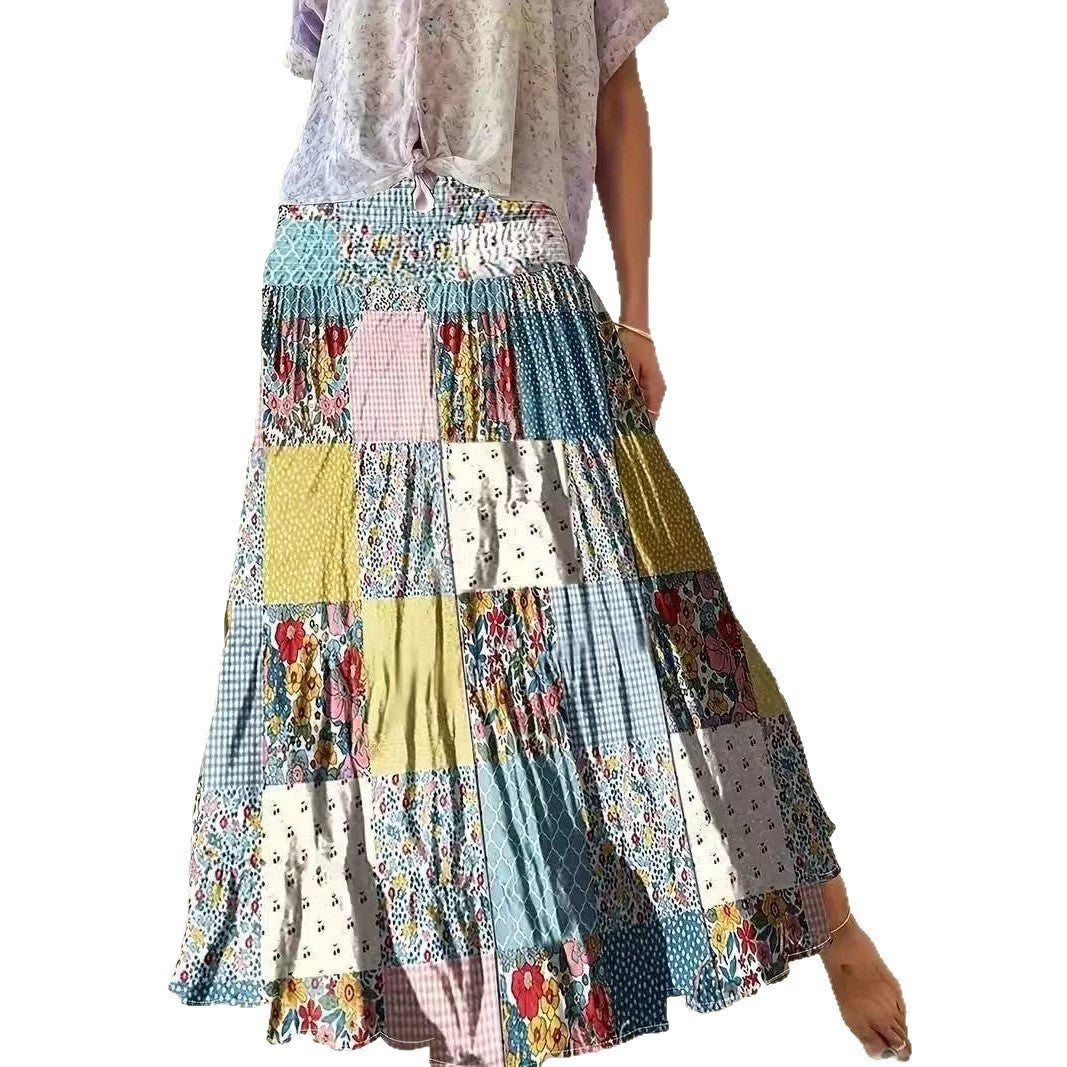 Printed Stitching Floral Long Skirt For Popular Everyday Wear