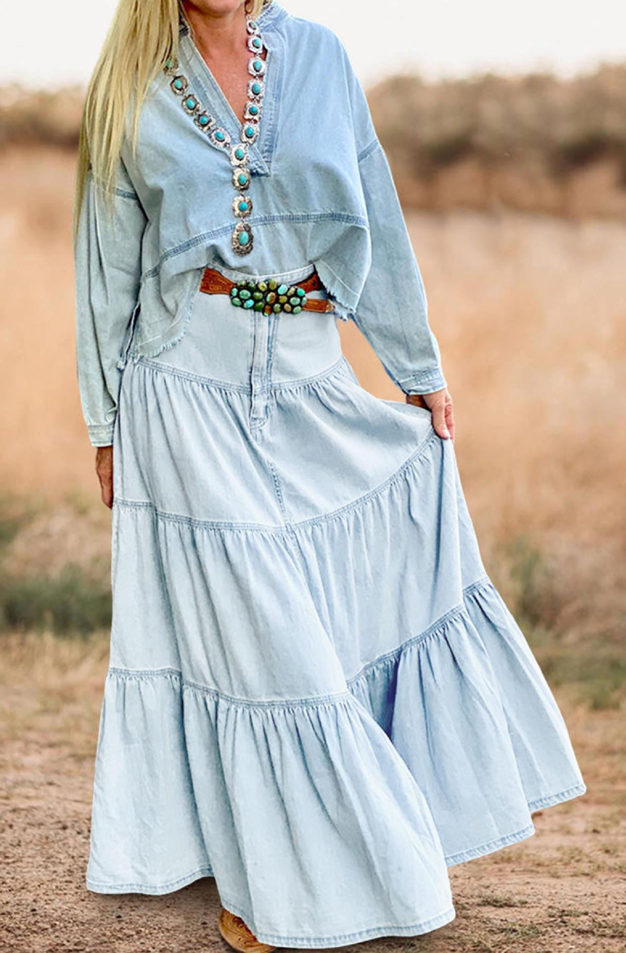 Low Waist Distressed Denim Skirt For Laid Back Vacations