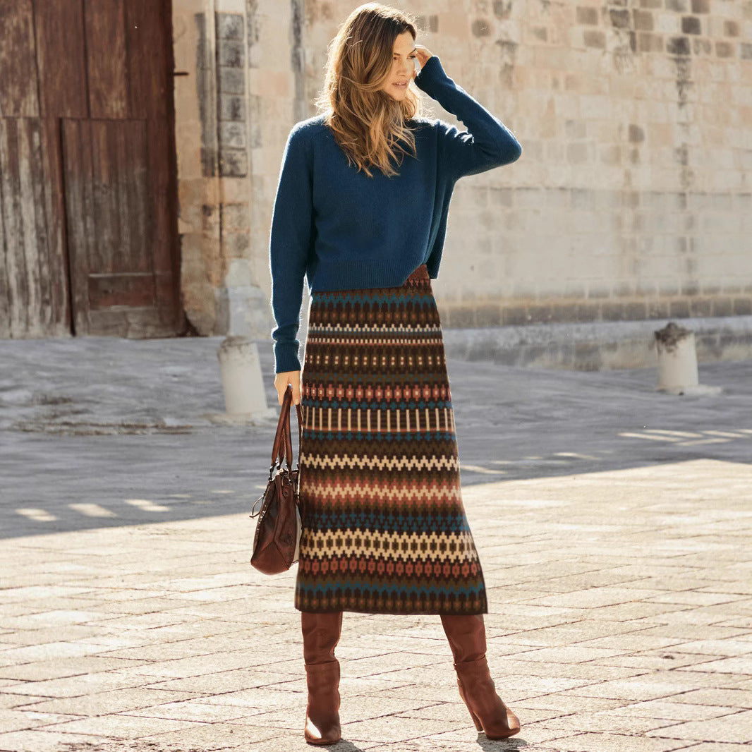 High Waist Printed Slit Skirt For Confident Modern Style