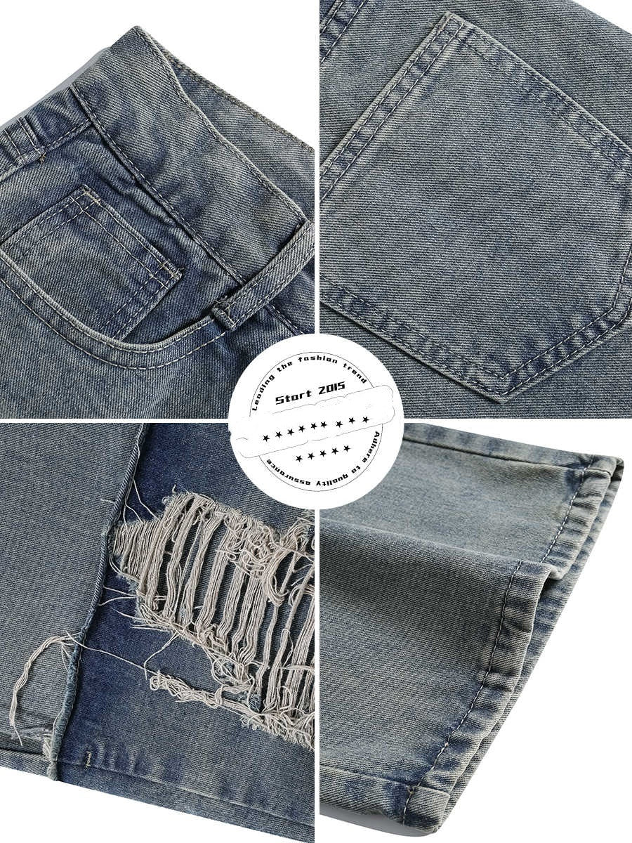 Jeans robek yang dicelupkan lumpur ukuran plus dengan energi kasar kasual