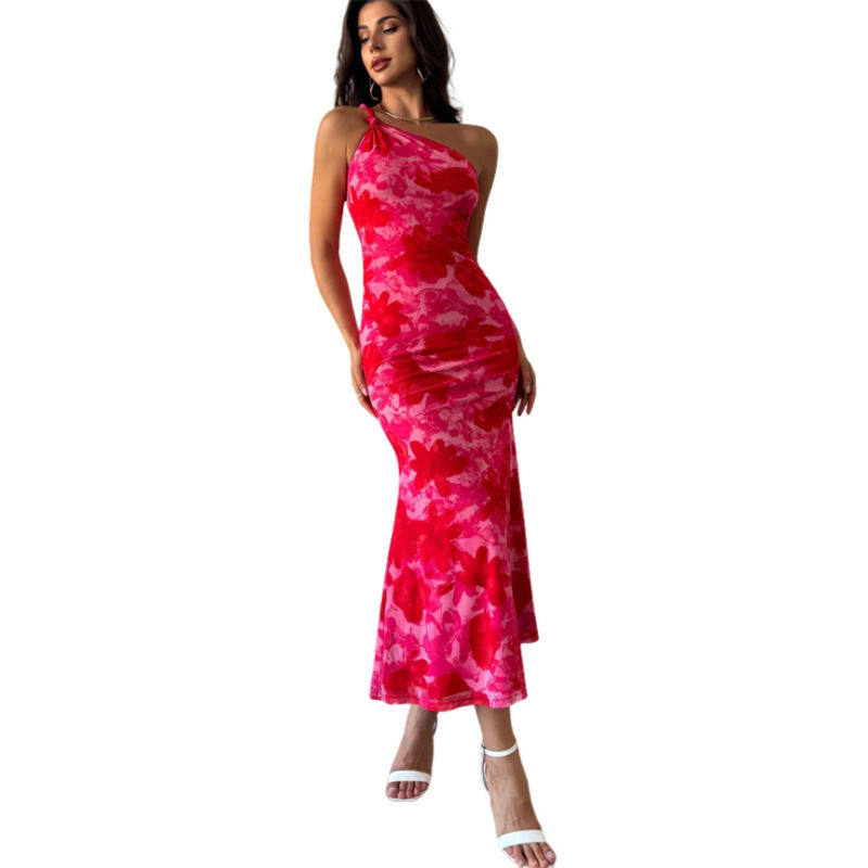 Robe d'élingue à motif irrégulier avec accent de ceinture d'épaule pour le style de déclaration