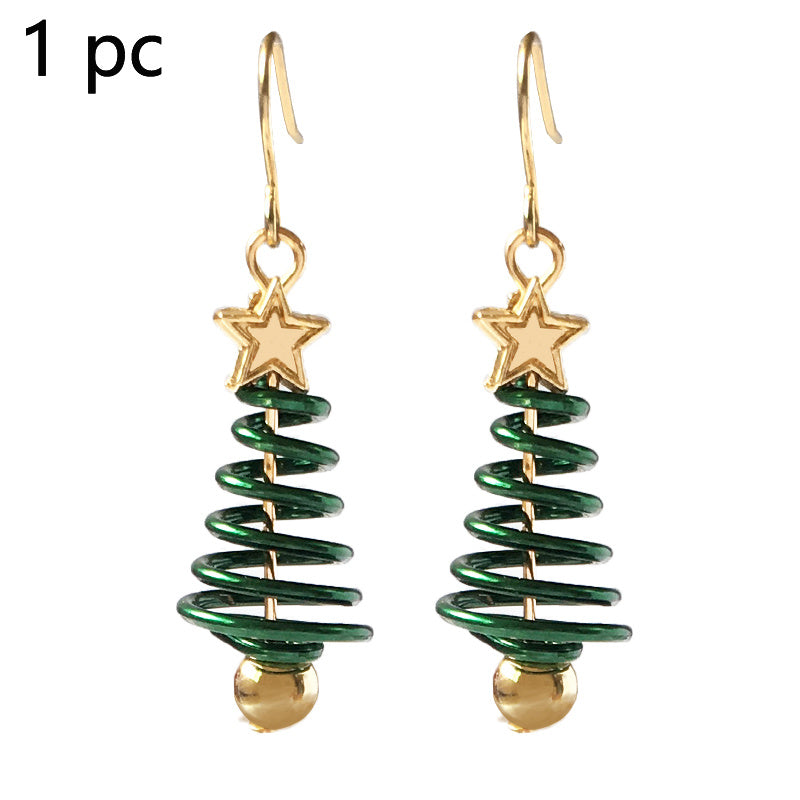 Festive Spiral Christmas Tree Drop Earrings with Golden Stud