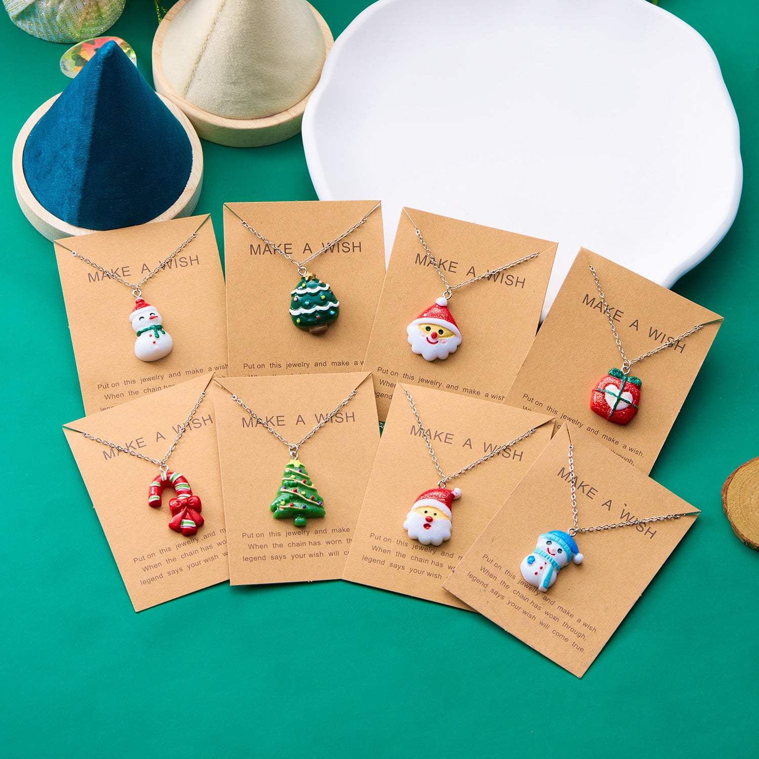 Silver-Tone Christmas Resin Glitter-Accent Chain Pendant Necklace in Assorted Styles