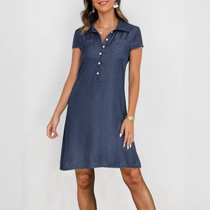 Robe de jean swing de taille plus avec des poches divisées et une ambiance décontractée