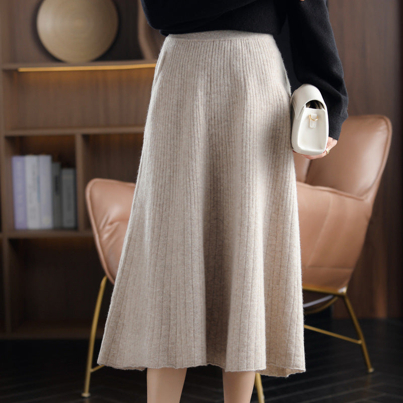 Wool Knitted Cashmere Pleated Skirt For Cozy Elegance