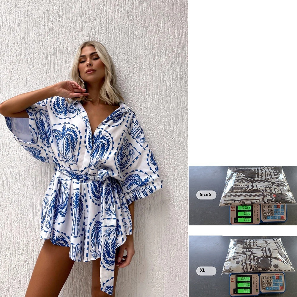 Women's Waist-controlled Lace-up Geometric Printed Sexy Jumpsuit