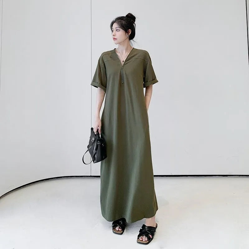 Retro Hepburn Zipper Dress with Loose Summer Fit