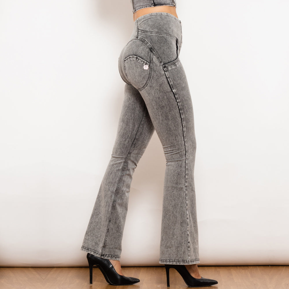 Button-up Jeans de cintura alta com suporte de flexão